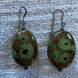 GREEN And Brown Earth Tone Tye Dyed Look Dangle Earrings